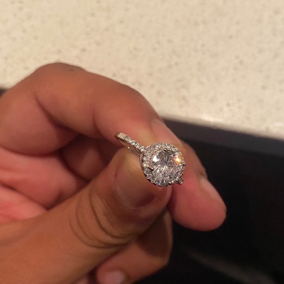 Halo Round Cut Engagement Ring Sterling Silver Stamped 925 Austrian Crystal - Picture 9 of 14